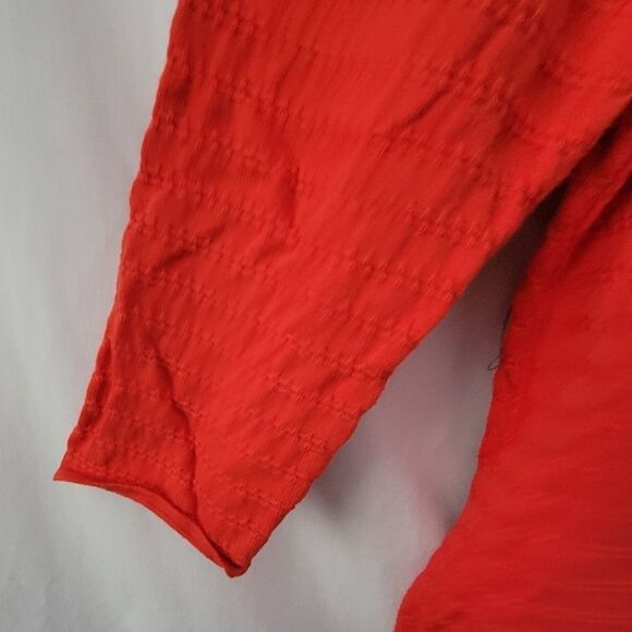 Ann Taylor Large Red Zip Up Blouse 3/4 Sleeve office dressy textured EUC - Picture 5 of 8